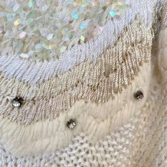 Vintage Lambswool Rabbit Angora Sweater Beading Sequins Size L By Side Effects - Picture 7 of 9